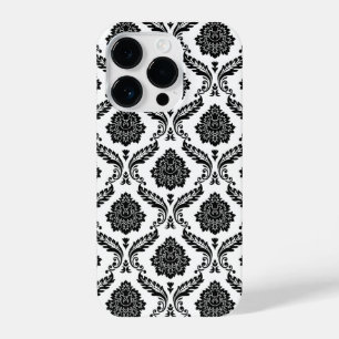 Rococo Damask Pattern Black on White iPhone 14 Pro Case