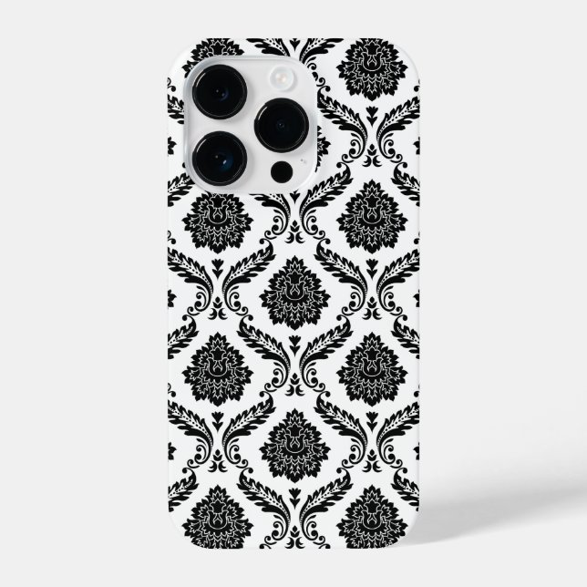 Rococo Damask Pattern Black on White iPhone Case (Back)