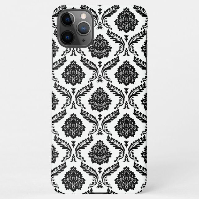 Rococo Damask Pattern Black on White iPhone Case (Back)