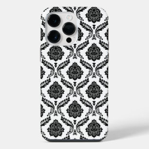 Rococo Damask Pattern Black on White iPhone 14 Pro Max Case