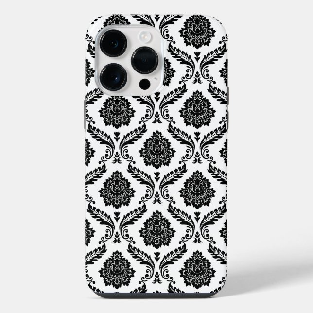 Rococo Damask Pattern Black on White iPhone Case (Back)
