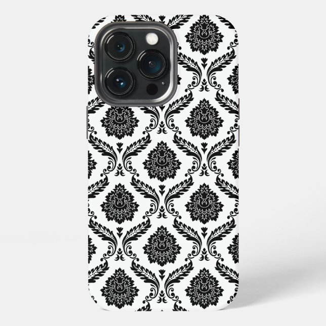 Rococo Damask Pattern Black on White iPhone Case (Back)
