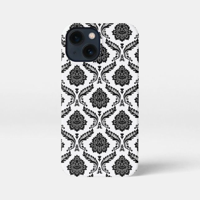 Rococo Damask Pattern Black on White iPhone Case (Back)