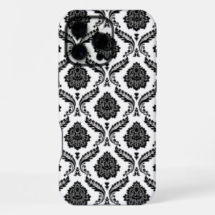 Rococo Damask Pattern Black on White iPhone 16 Pro Max Case