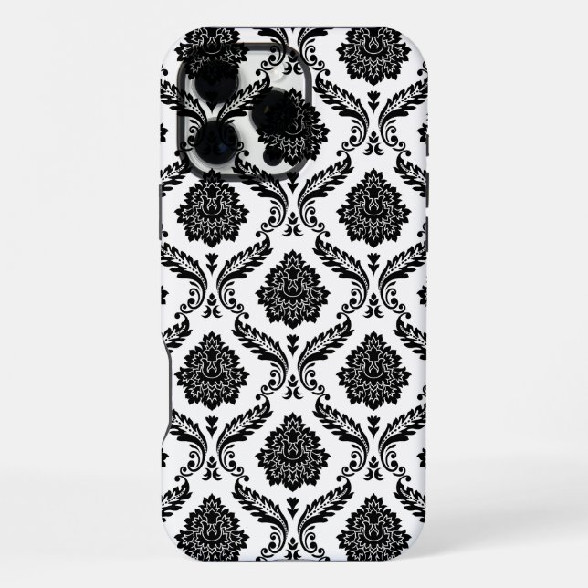Rococo Damask Pattern Black on White iPhone Case (Back)