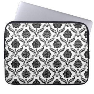 Rococo Damask Pattern Black on White Laptop Sleeve