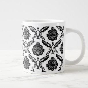 Rococo Damask Pattern Black on White Large Coffee Mug