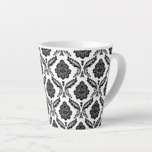 Rococo Damask Pattern Black on White Latte Mug