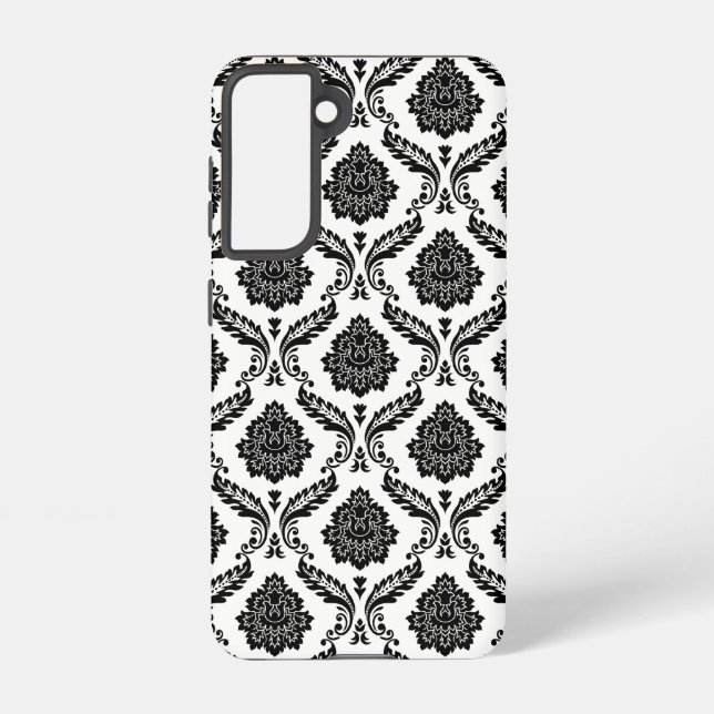 Rococo Damask Pattern Black on White Samsung Galaxy S21 Case (Back)