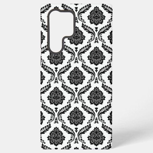 Rococo Damask Pattern Black on White Samsung Galaxy S22 Ultra Case (Back)