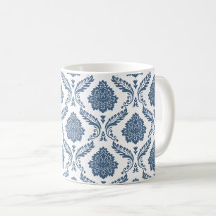 Rococo Damask Pattern Blue on White Coffee Mug