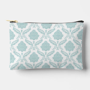 Rococo Damask Pattern Duck Egg Blue on White Accessory Pouch