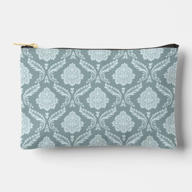 Rococo Damask Pattern Duck Egg Blue+Teal Accessory Pouch (Front)