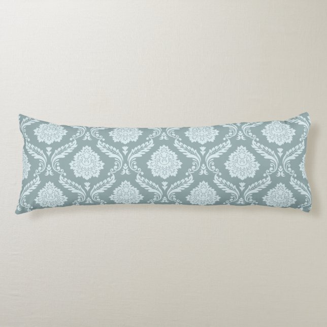 Rococo Damask Pattern Duck Egg Blue+Teal Body Cushion (Front)