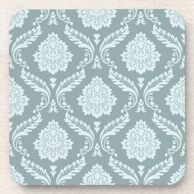 Rococo Damask Pattern Duck Egg Blue+Teal Coaster (Front)