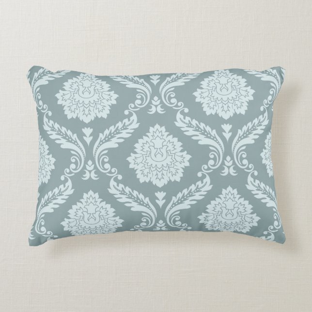 Rococo Damask Pattern Duck Egg Blue+Teal Decorative Cushion (Front)
