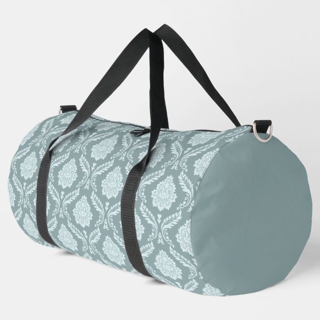 Rococo Damask Pattern Duck Egg Blue+Teal Duffle Bag (Left Corner)