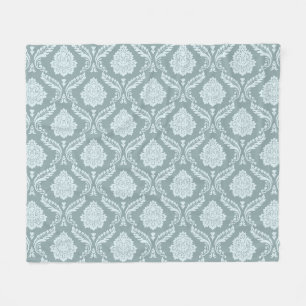 Rococo Damask Pattern Duck Egg Blue+Teal Fleece Blanket