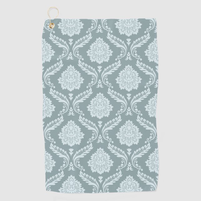 Rococo Damask Pattern Duck Egg Blue+Teal Golf Towel (Front)