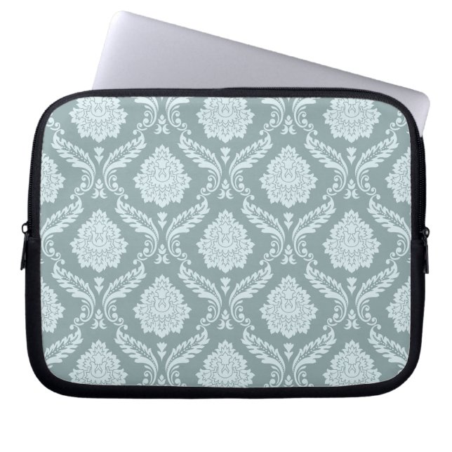 Rococo Damask Pattern Duck Egg Blue+Teal Laptop Sleeve (Front)