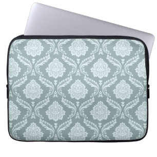 Rococo Damask Pattern Duck Egg Blue+Teal Laptop Sleeve