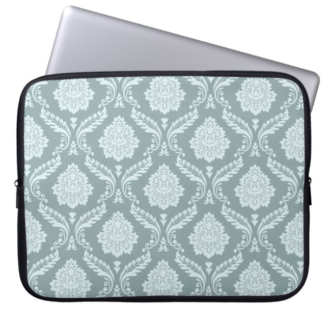Rococo Damask Pattern Duck Egg Blue+Teal Laptop Sleeve (Front)