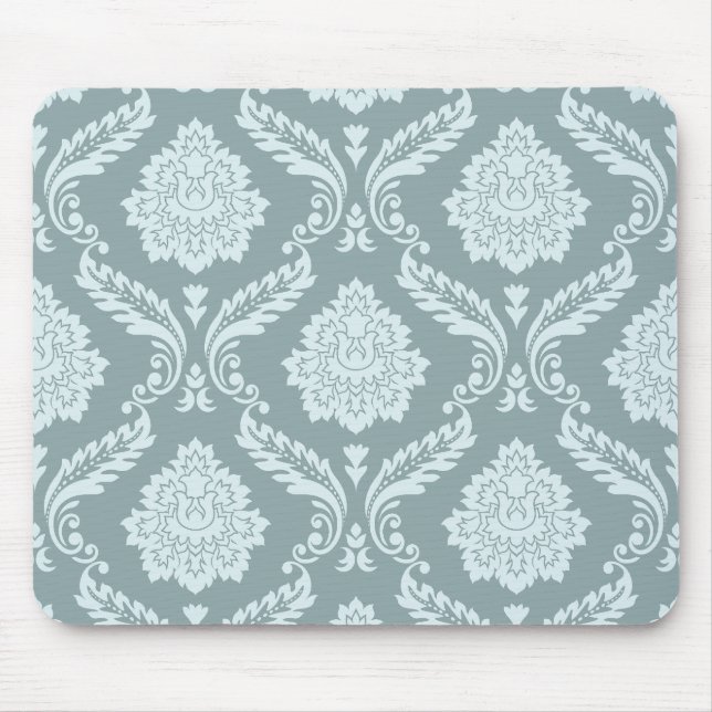 Rococo Damask Pattern Duck Egg Blue+Teal Mouse Mat (Front)