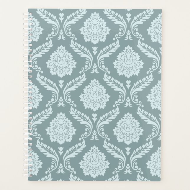 Rococo Damask Pattern Duck Egg Blue+Teal Planner (Front)