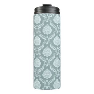 Rococo Damask Pattern Duck Egg Blue+Teal Thermal Tumbler