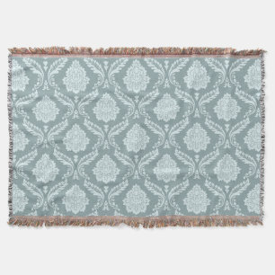 Rococo Damask Pattern Duck Egg Blue+Teal Throw Blanket