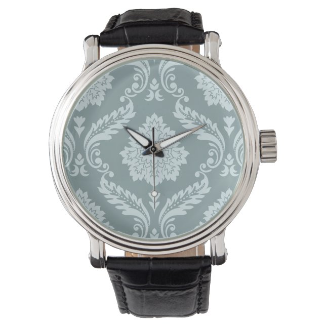 Rococo Damask Pattern Duck Egg Blue+Teal Watch (Front)