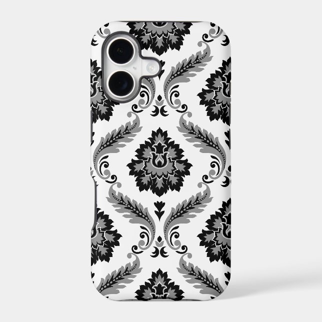 Rococo Damask Pattern Grey Black White (Back)