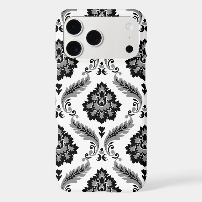 Rococo Damask Pattern Grey Black White (Back)