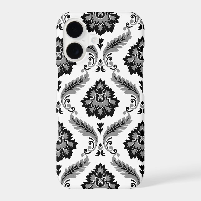 Rococo Damask Pattern Grey Black White (Back)