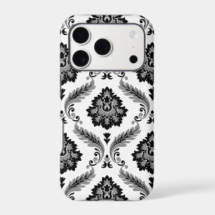 Rococo Damask Pattern Grey Black White