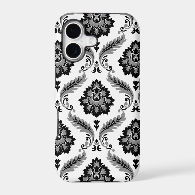 Rococo Damask Pattern Grey Black White (Back)