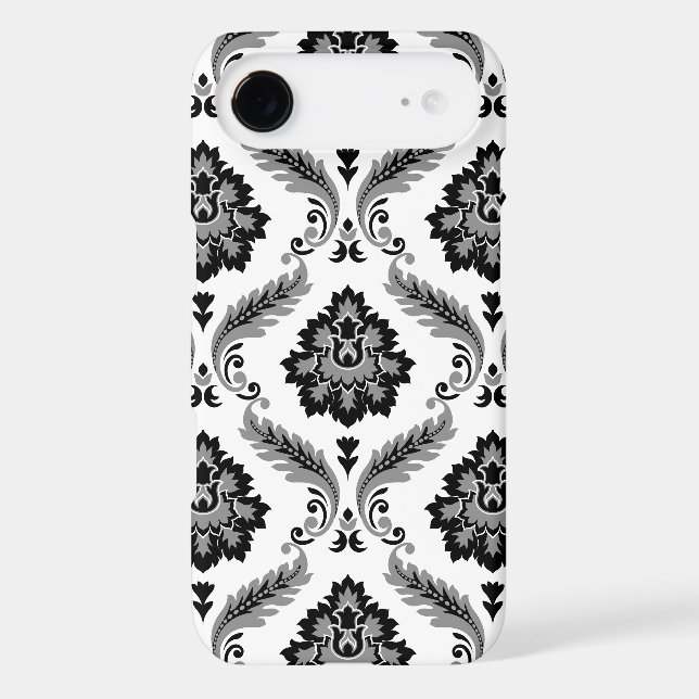 Rococo Damask Pattern Grey Black White (Back)