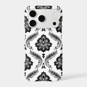 Rococo Damask Pattern Grey Black White