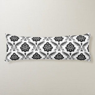 Rococo Damask Pattern Grey Black White Body Cushion