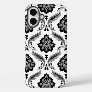 Rococo Damask Pattern Grey Black White iPhone 16 Plus Case