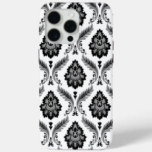 Rococo Damask Pattern Grey Black White iPhone 15 Pro Max Case