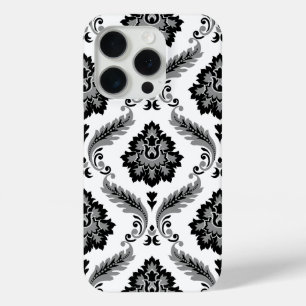 Rococo Damask Pattern Grey Black White iPhone 15 Pro Case