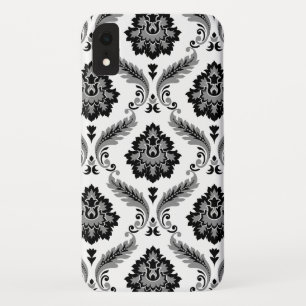 Rococo Damask Pattern Grey Black White iPhone XR Case
