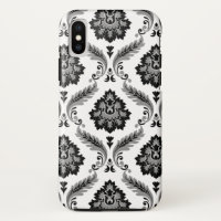 Rococo Damask Pattern Grey Black White