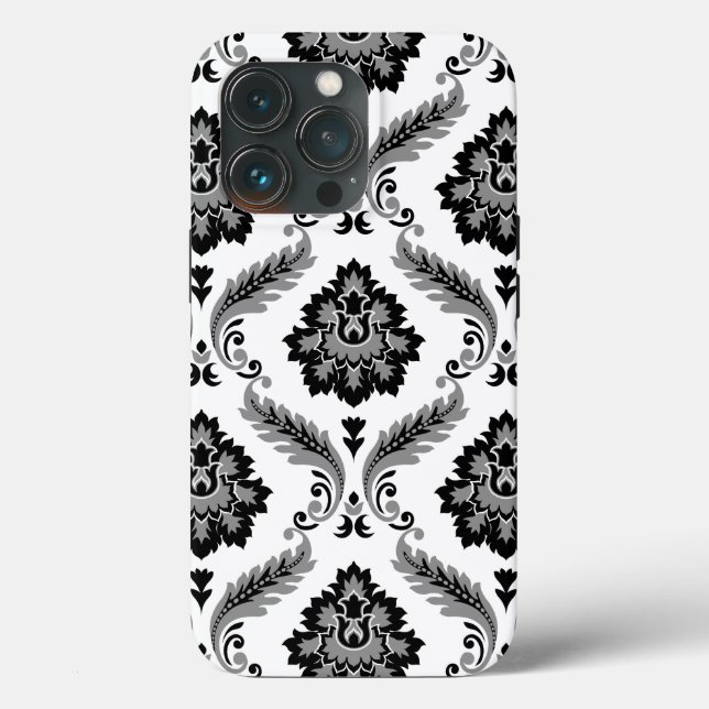 Rococo Damask Pattern Grey Black White Case-Mate iPhone Case (Back)