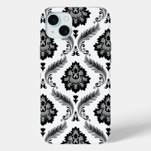 Rococo Damask Pattern Grey Black White iPhone 15 Mini Case
