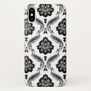 Rococo Damask Pattern Grey Black White iPhone X Case