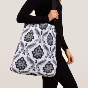 Rococo Damask Pattern Grey Black White Crossbody Bag