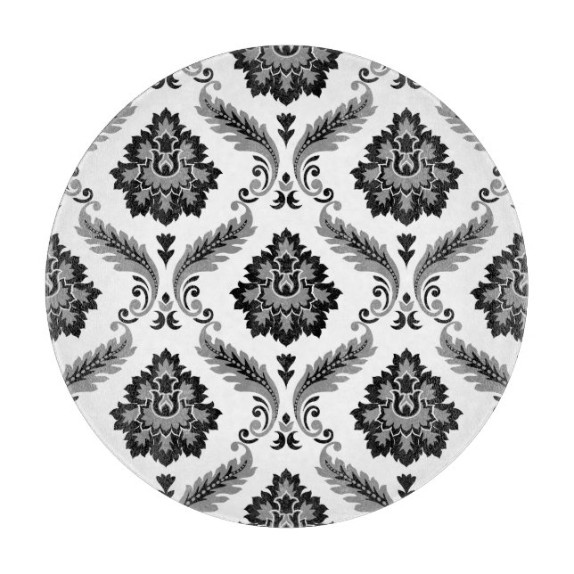 Rococo Damask Pattern Grey Black White Cutting Board (Front)