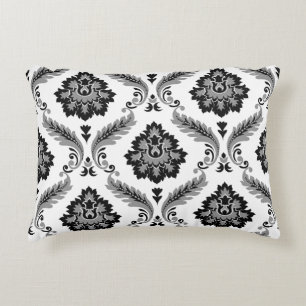 Rococo Damask Pattern Grey Black White Decorative Cushion